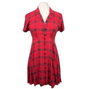 Hot Topic Red & Black Plaid Skater Style Fit & Flare Shirtdress
